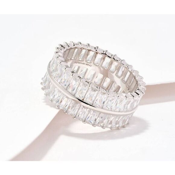 6 Ct. DIAMONIQUE Double Baguette Bridal/Anniversary Band Ring #8~Platinum/925SS - Picture 4 of 4